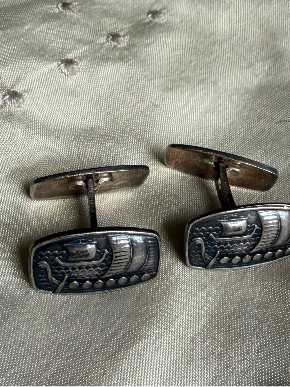 Vintage Silver Viking Ship Cufflinks - Men Accessories nautical marker 830